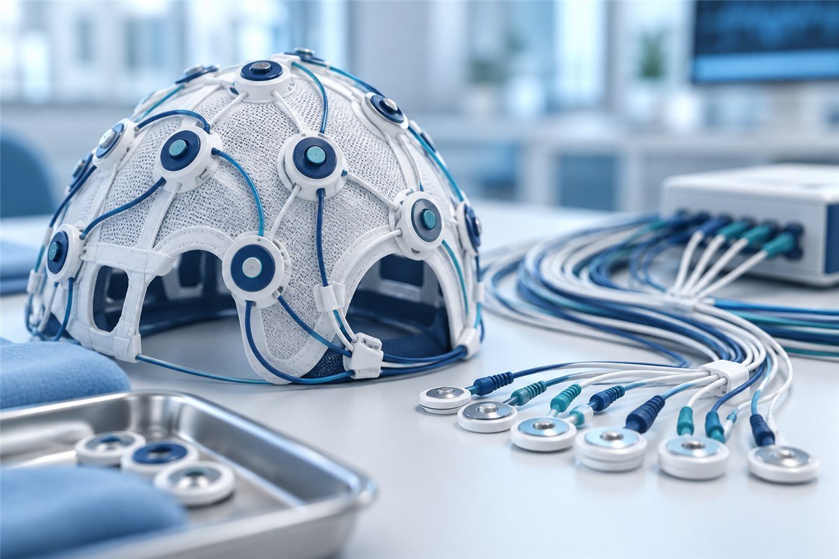 EEG sensors and leads illustration